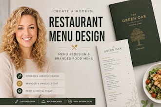 create a modern restaurant menu design, menu redesign and branded food menu
