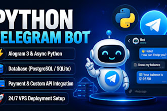 develop custom py telegram bot database and api integration