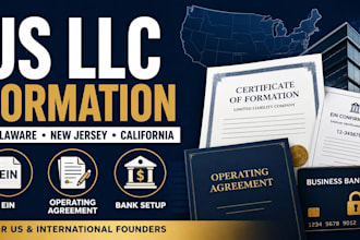 llc registration in new jersey, delaware, california with ein and bank creation