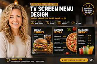 design a professional TV screen menu for restaurant and digital menu boards