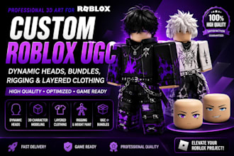 create custom roblox ugc, dynamic head, 3d character bundle, rigging