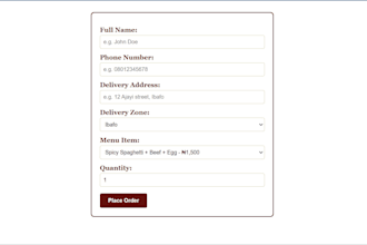 build a custom order form website with whatsapp integration