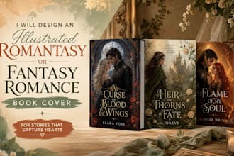 illustrate a custom romantasy book cover for kindle and print