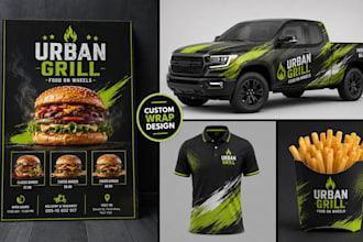 do restaurant flyer or poster or food truck wraps design