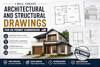 create architectural and structural drawings for US permit submission