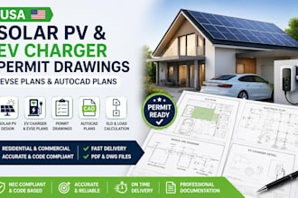 design USA solar pv, ev charger permit drawings, evse plans and autocad plans