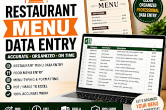 do restaurant menu data entry and food menu typing