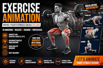 create 3d gym, fitness, workout and exercise animation videos