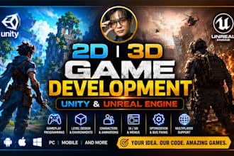 develop 2d 3d game in unity or unreal engine as your game developer