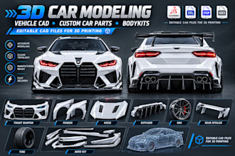 3d car modeling custom car parts automotive cad stl, step file for 3d printing