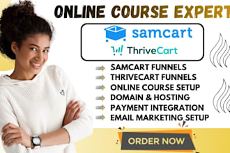 setup samcart thrivecart sales funnel samcart ai landing page online course