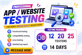 do manual website testing, QA and app testing for android apps, 12 testers
