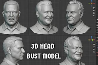 sculpt realistic 3d head model, 3d bust, face likeness, 2d to 3d with stl file
