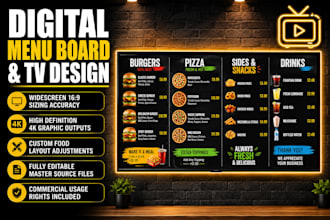 restaurant digital menu board tv menu design and digital signage graphics