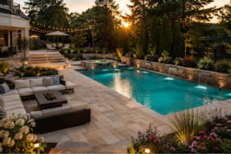 create realistic 3d landscape architecture, backyard, pool and garden design