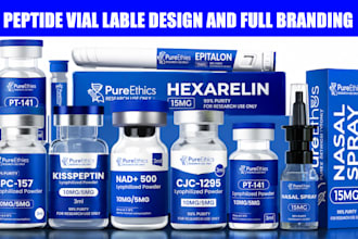 design peptide vial labels, logo and full product branding