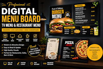 digital menu board, TV menu, restaurant menu, digital menu design, cafes menu