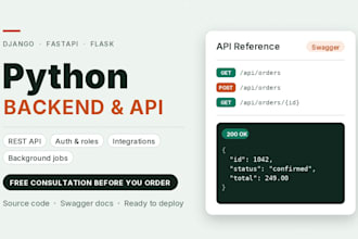 develop a python backend and rest API with django, fastapi or flask