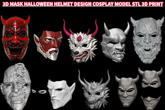 halloween 3d mask anime helmet custom cosplay creation oni mask armor stl print