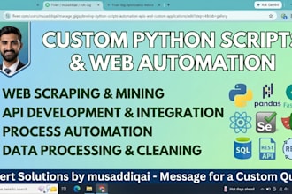 develop custom python scripts, web scraping, and api automation