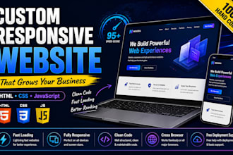 create a responsive custom HTML CSS javascript website