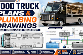 design food truck plans, illustrations and plumbing drawings