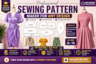 create custom sewing patterns, pattern drafting, grading and PDF patterns