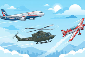 draw aircraft, helicopter, airplane into a vector