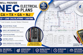 provide nec electrical plans ca tx ga nj, sld, load calculations, lighting
