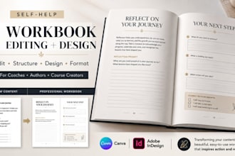 edit self help workbook design and journal interior design, canva formatting