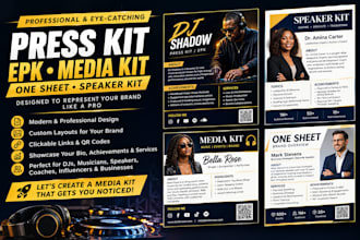 design attractive press kit dj epk media kit speaker kit one sheet epk design