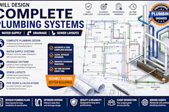 design complete plumbing systems, water supply, drainage, sewer layouts