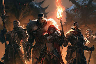 do your dnd adventuring party in an epic fantasy scene