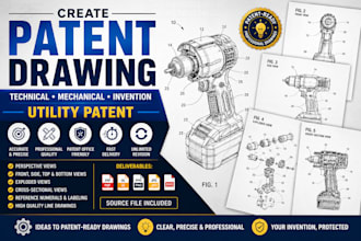 create patent drawing, technical, mechanical, invention drawing, utility patent