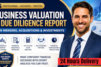 do startup business valuation and due diligence report for acquisitions, merger