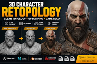 character modeling character retopology game character uv unwrap low poly models
