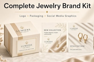 create a complete jewelry brand kit with logo packaging and social media graphic