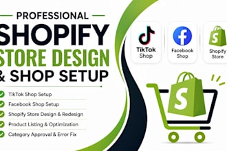 setup facebook shop,tiktok shop setup,ig shop, shopify store design and redesign
