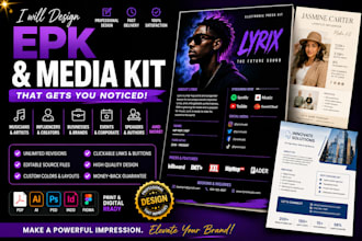 design epk, media kit, press kit, one sheet with clickable buttons speaker