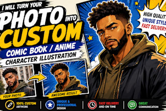 cartoon from photo vector illustration custom superhero manga comic art