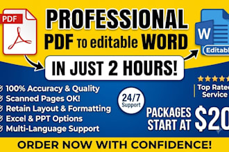 convert PDF to word, excel or editable document in 2 hours