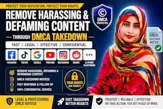 remove harassing defaming content on fb,tiktok,google,instagram by dmca takedown