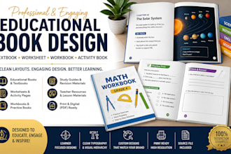 do educational book design, textbook, worksheet, and educational workbook design