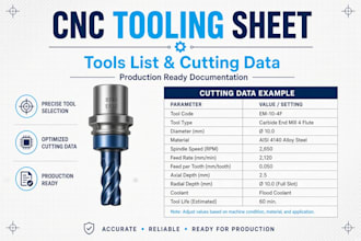 create a cnc tooling sheet with tools and cutting data