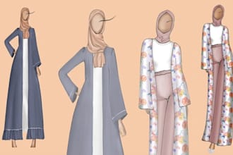 draw abaya, gulf clothing, modest fashion illustrations