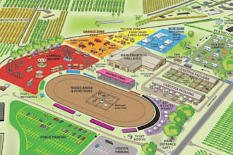 design event maps, festival site plan, racetrack layout and 3d map