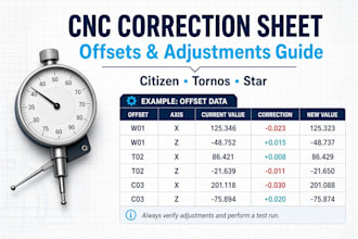 create a cnc correction sheet for operators citizen tornos star