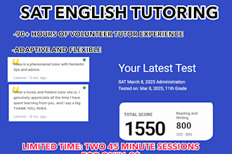 tutor you two 45 minute sessions in sat english
