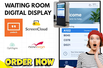 setup a waiting room digital display yodeck screencloud optisigns novisign CRM