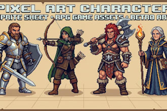 create pixel art character sprite sheet rpg game assets retro game art